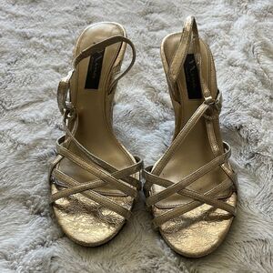 NINA SHOES HOLIDAY GOLD RHINESTONE STRAPPY heels 8